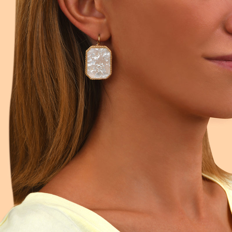Louise Feminine Cabochon Sleeper Earrings in White