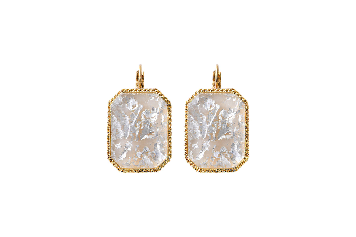 Louise Feminine Cabochon Sleeper Earrings in White