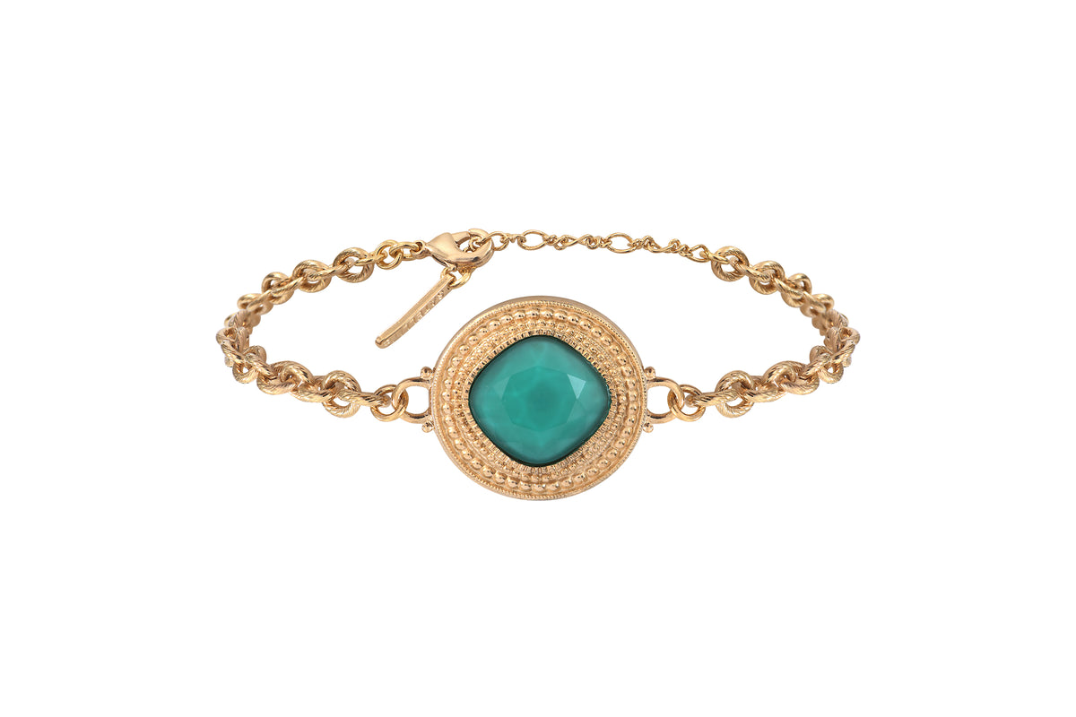 Louise Bohemian Chic Faceted Cabochon Flexible Bracelet in Turquoise