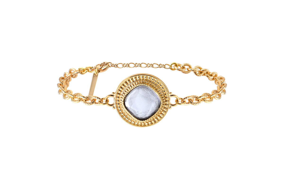 Louise Chic Cabochon Adjustable Slim Bracelet in White