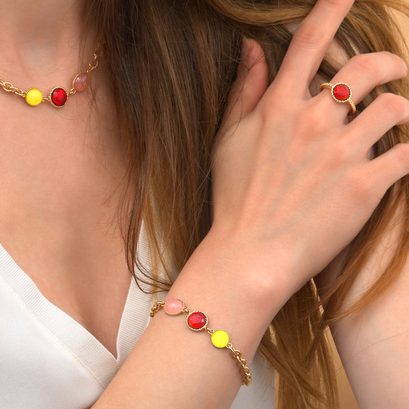 Louise Festive Faceted Cabochon Flexible Bracelet in Red