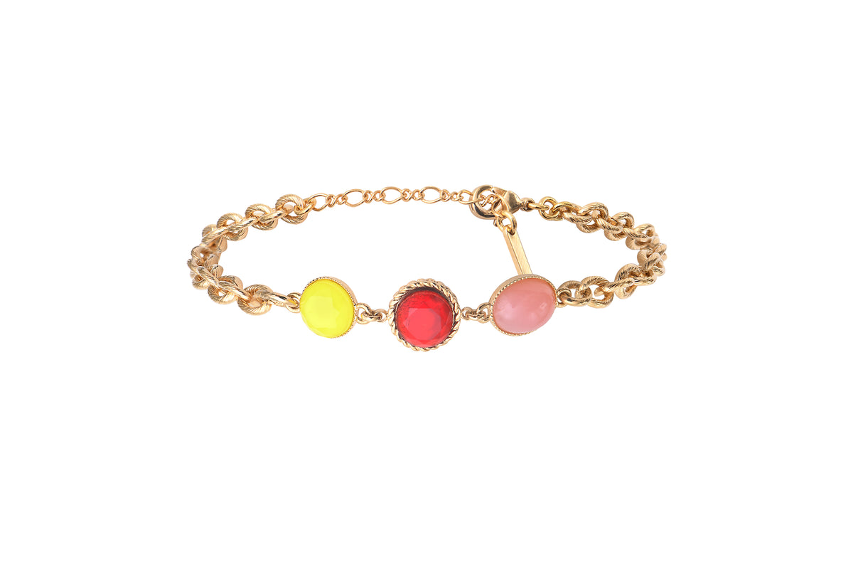 Louise Festive Faceted Cabochon Flexible Bracelet in Red