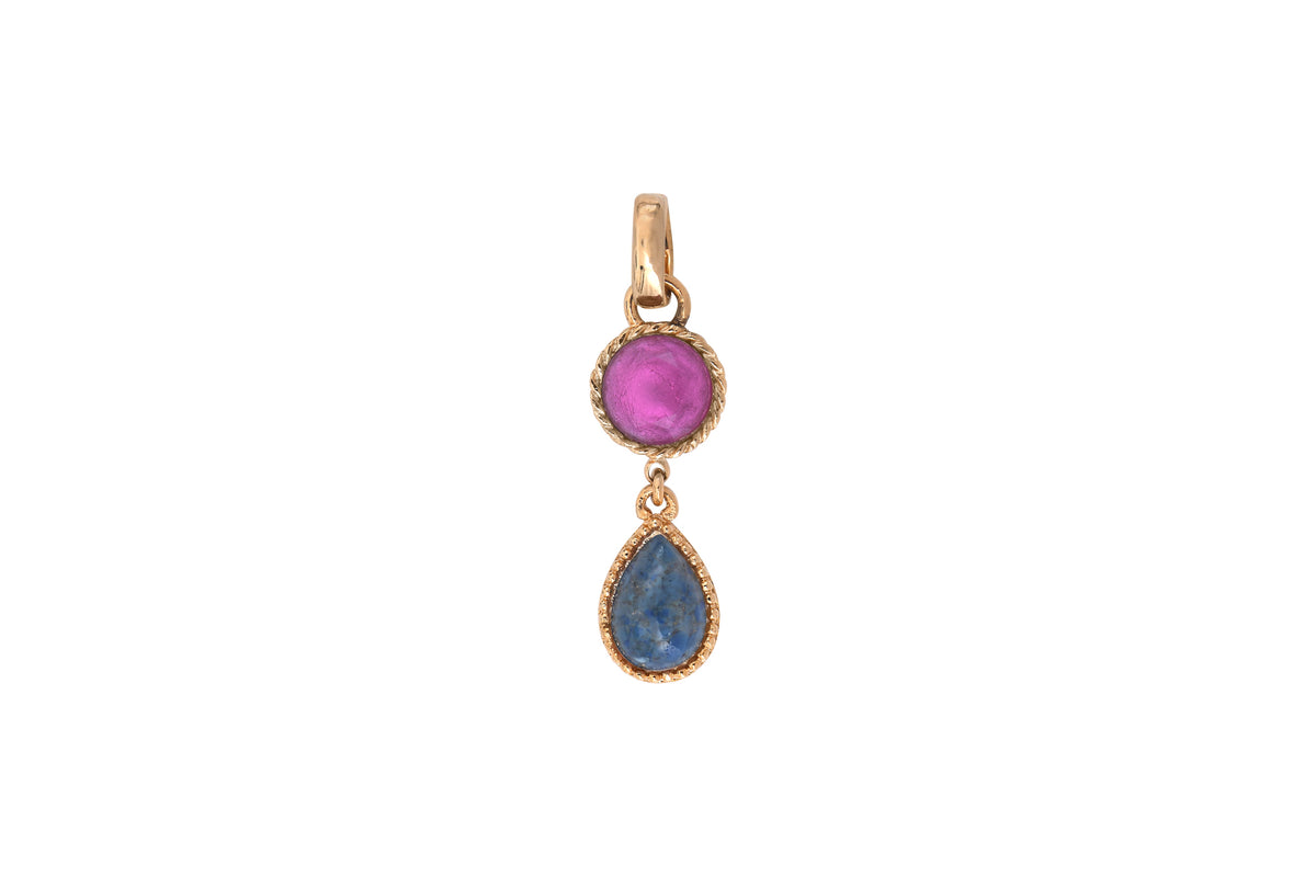 Louise Elegant Two-Tone Cabochon Removable Pendant in Blue with Chain Necklace