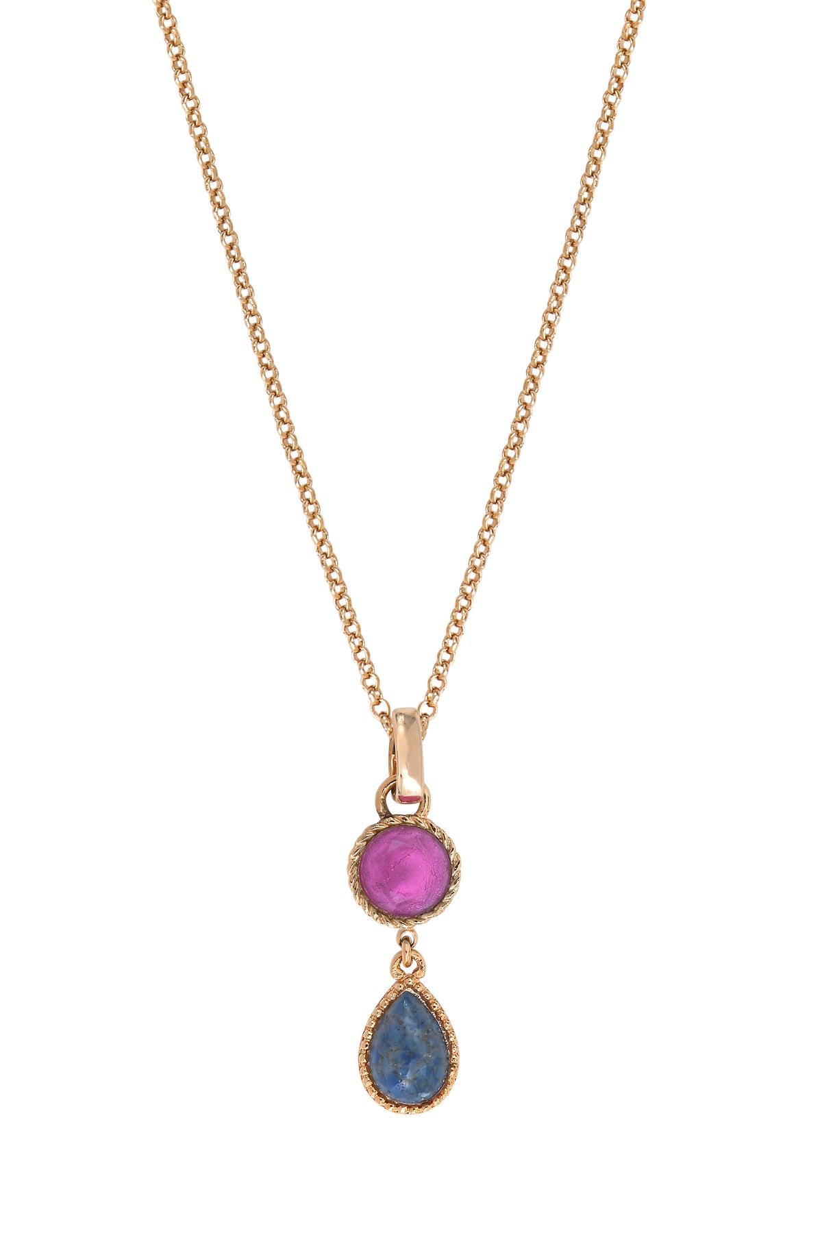 Louise Elegant Two-Tone Cabochon Removable Pendant in Blue with Chain Necklace