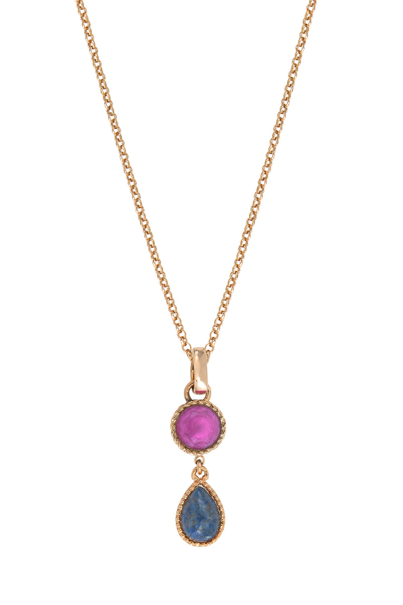 Louise Elegant Two-Tone Cabochon Removable Pendant in Blue with Chain Necklace