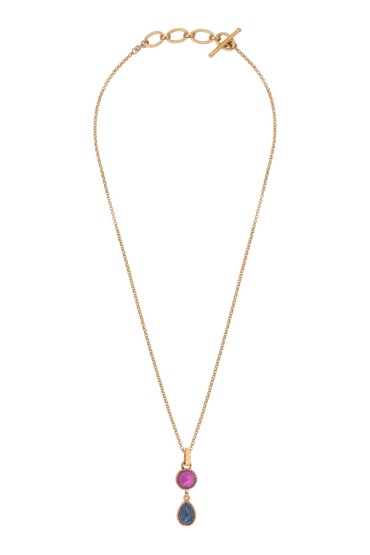 Louise Elegant Two-Tone Cabochon Removable Pendant in Blue with Chain Necklace