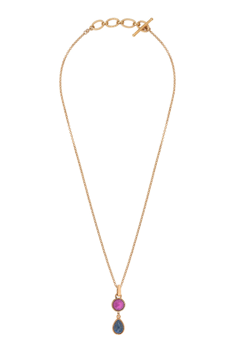 Louise Elegant Two-Tone Cabochon Removable Pendant in Blue with Chain Necklace