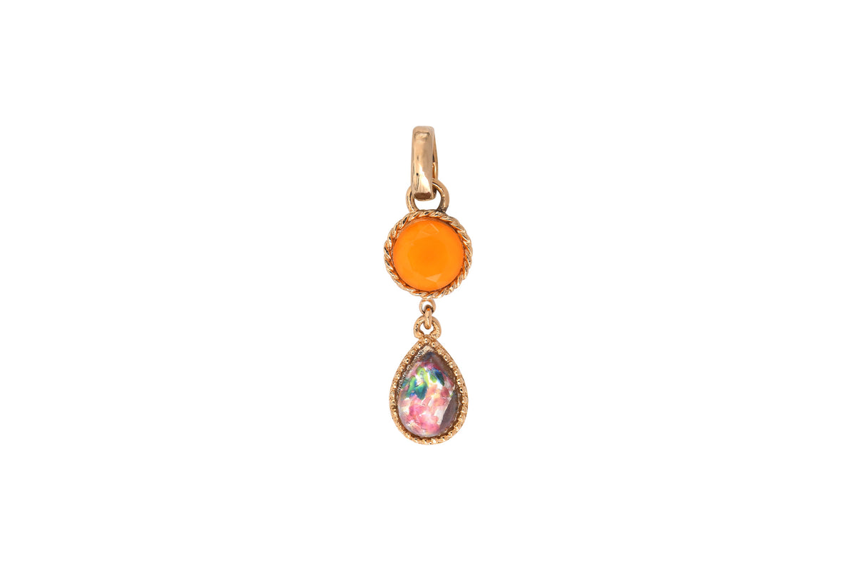 Louise Mysterious Two-Tone Cabochon Removable Pendant in Orange with Chain Necklace