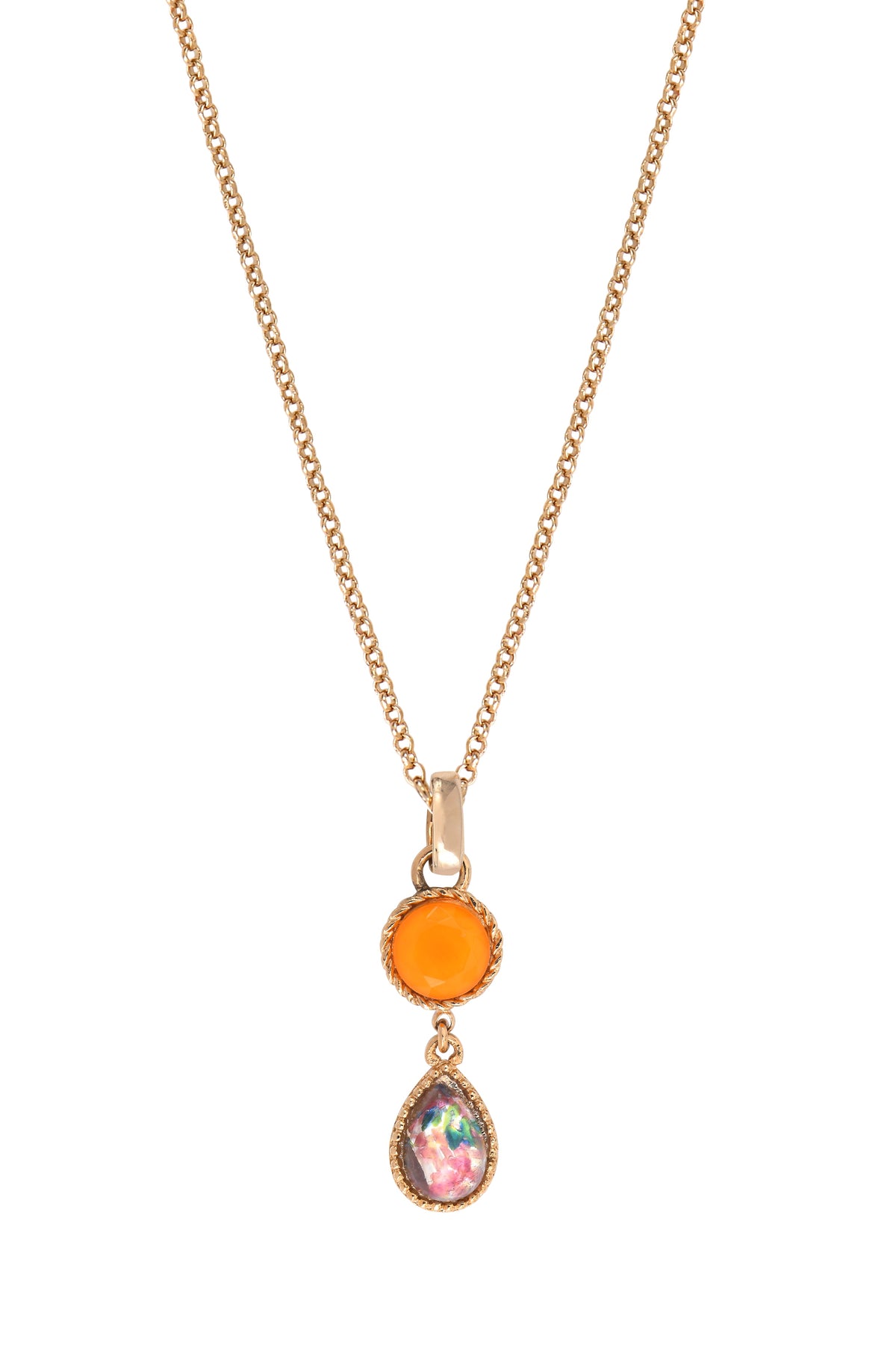 Louise Mysterious Two-Tone Cabochon Removable Pendant in Orange with Chain Necklace