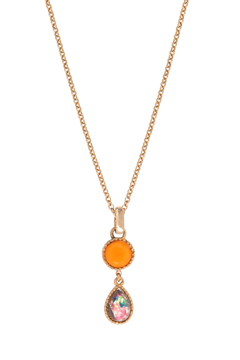 Louise Mysterious Two-Tone Cabochon Removable Pendant in Orange with Chain Necklace