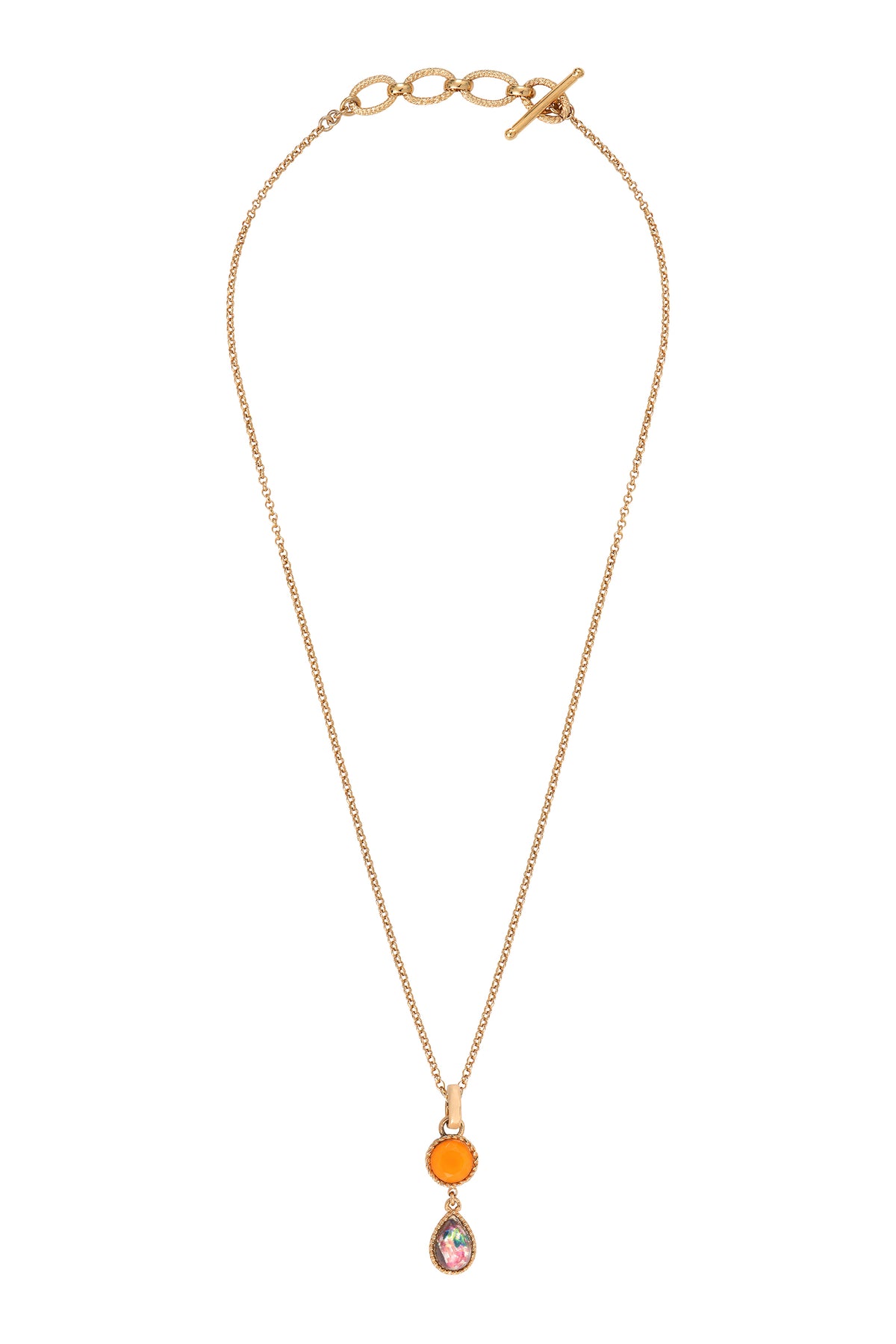 Louise Mysterious Two-Tone Cabochon Removable Pendant in Orange with Chain Necklace