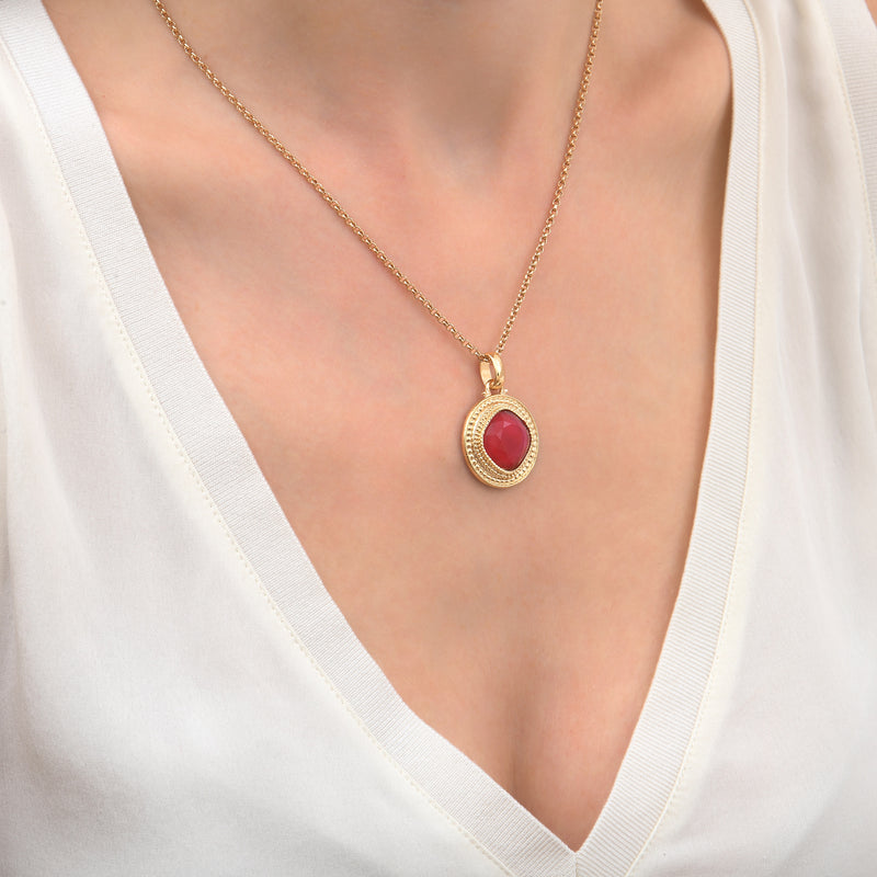 Louise Glamorous Faceted Cabochon Removable Pendant in Red with Chain Necklace