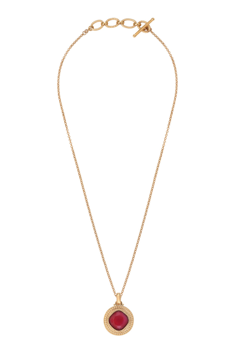 Louise Glamorous Faceted Cabochon Removable Pendant in Red with Chain Necklace