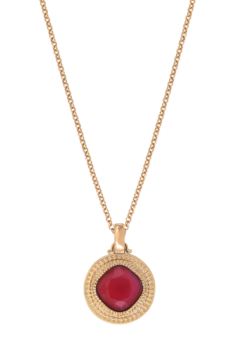 Louise Glamorous Faceted Cabochon Removable Pendant in Red with Chain Necklace