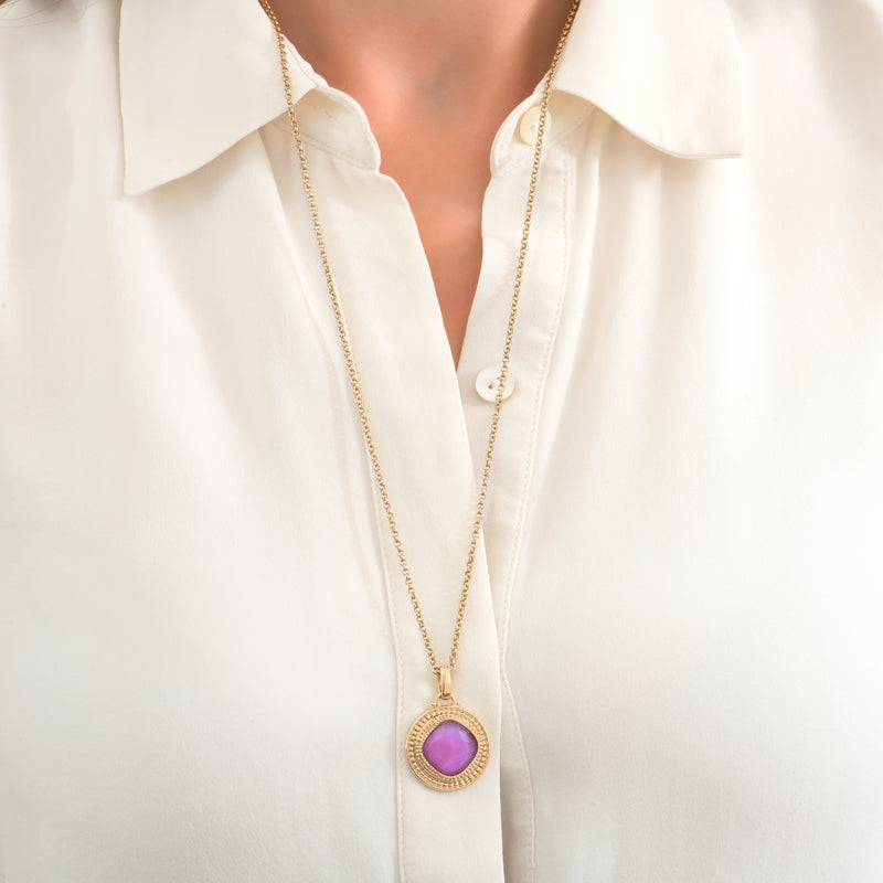 Louise Feminine Faceted Cabochon Removable Pendant in Pink with Chain Necklace