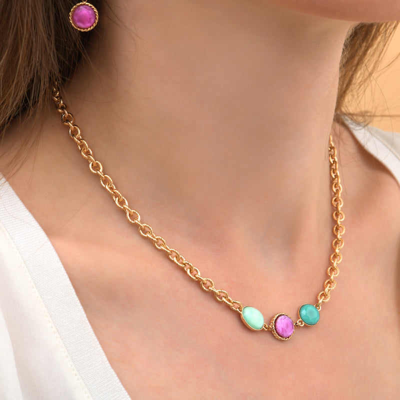 Louise On-Trend Coloured Cabochon Short Necklace in Blue