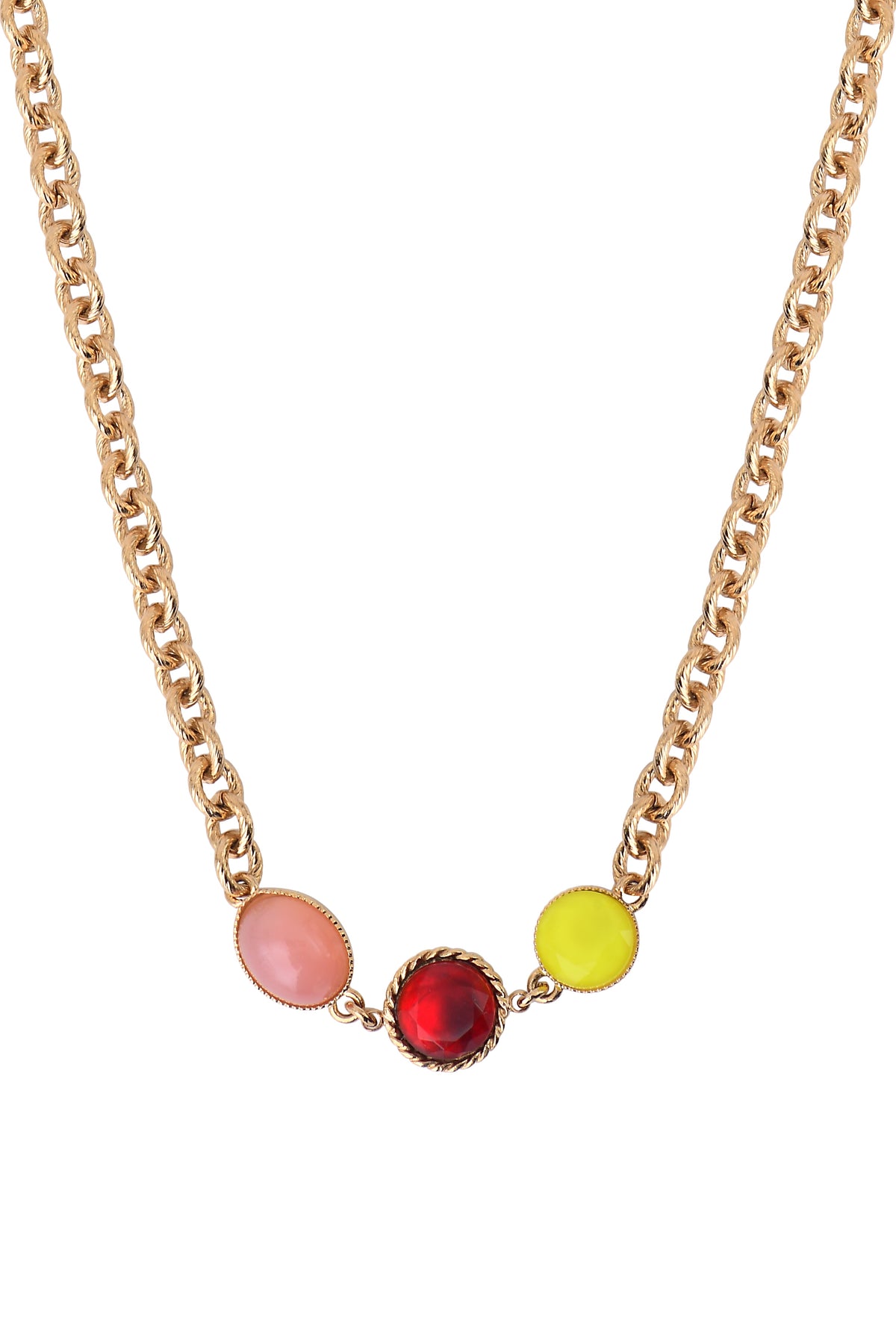 Louise Modern Coloured Cabochon Short Necklace in Red