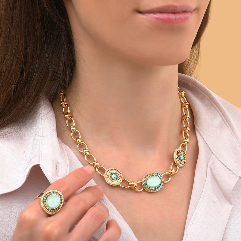 Louise Baroque Prestige Crystal Chain Necklace in Blue