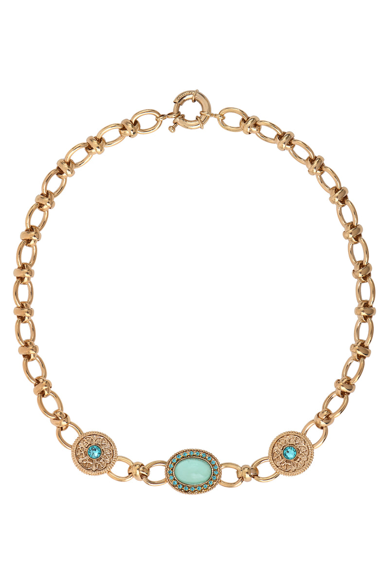 Louise Baroque Prestige Crystal Chain Necklace in Blue