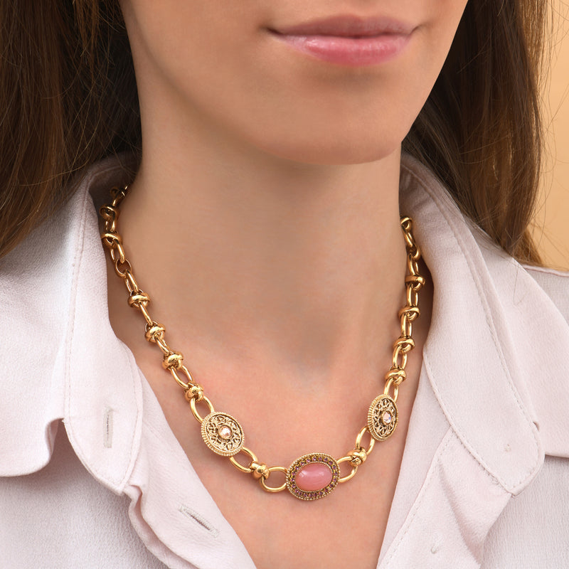 Louise Glamorous Prestige Crystal Chain Necklace in Pink