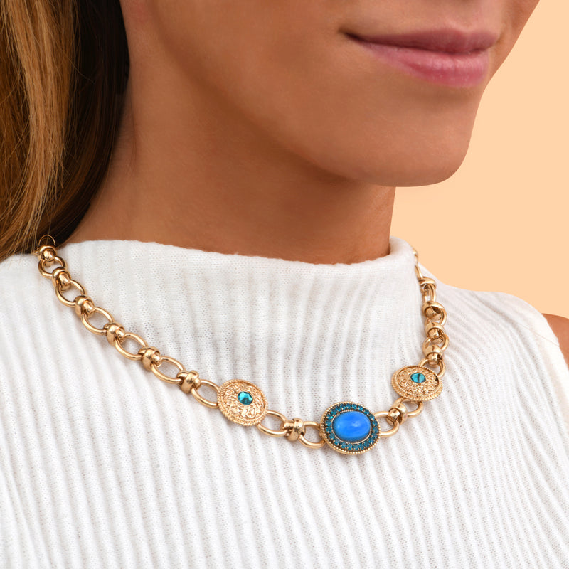 Louise Colourful Prestige Crystal Chain Necklace in Turquoise