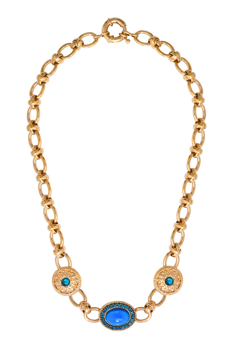 Louise Colourful Prestige Crystal Chain Necklace in Turquoise