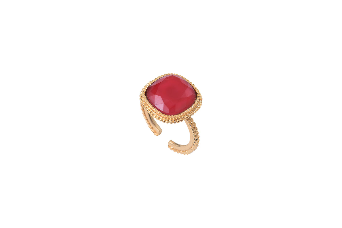 Louise Glamorous Faceted Cabochon Adjustable Ring in Red