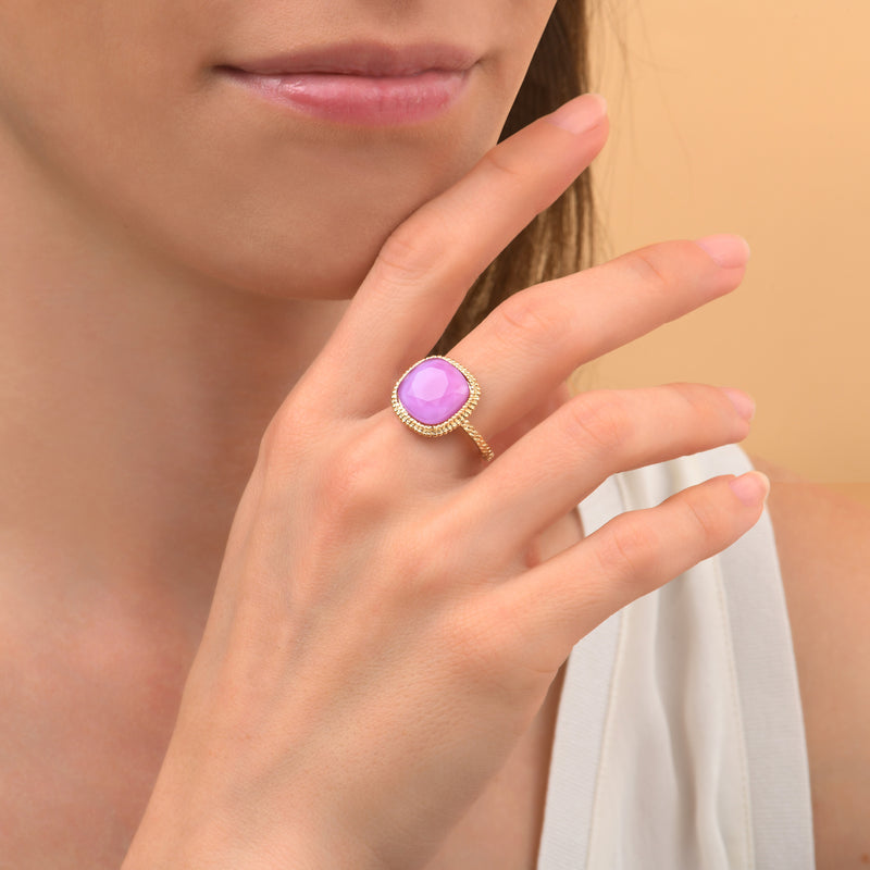 Louise Romantic Faceted Cabochon Adjustable Ring in Purple