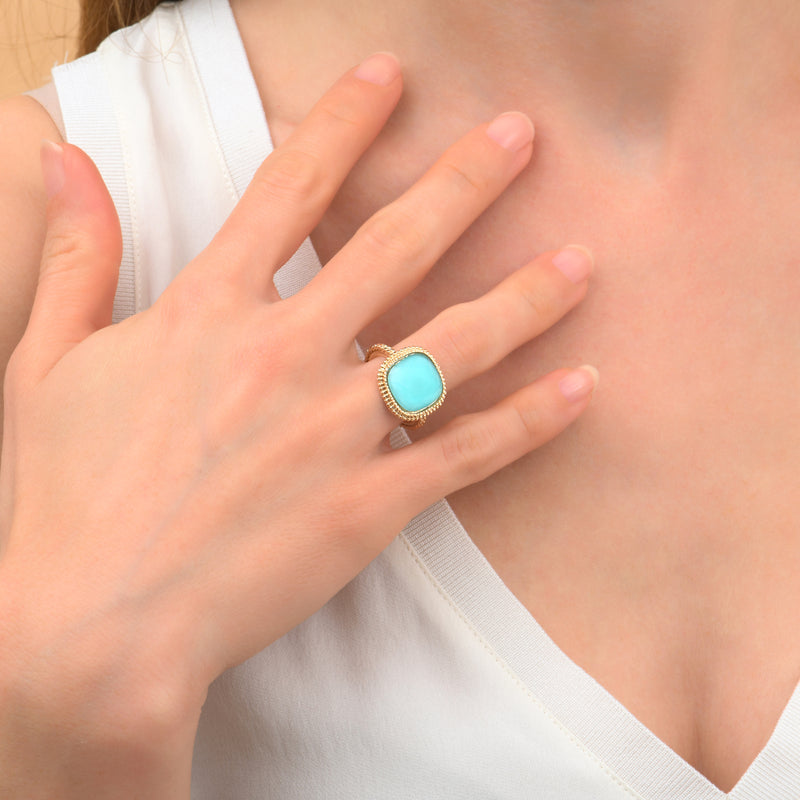 Louise On-Trend Faceted Cabochon Adjustable Ring in Blue