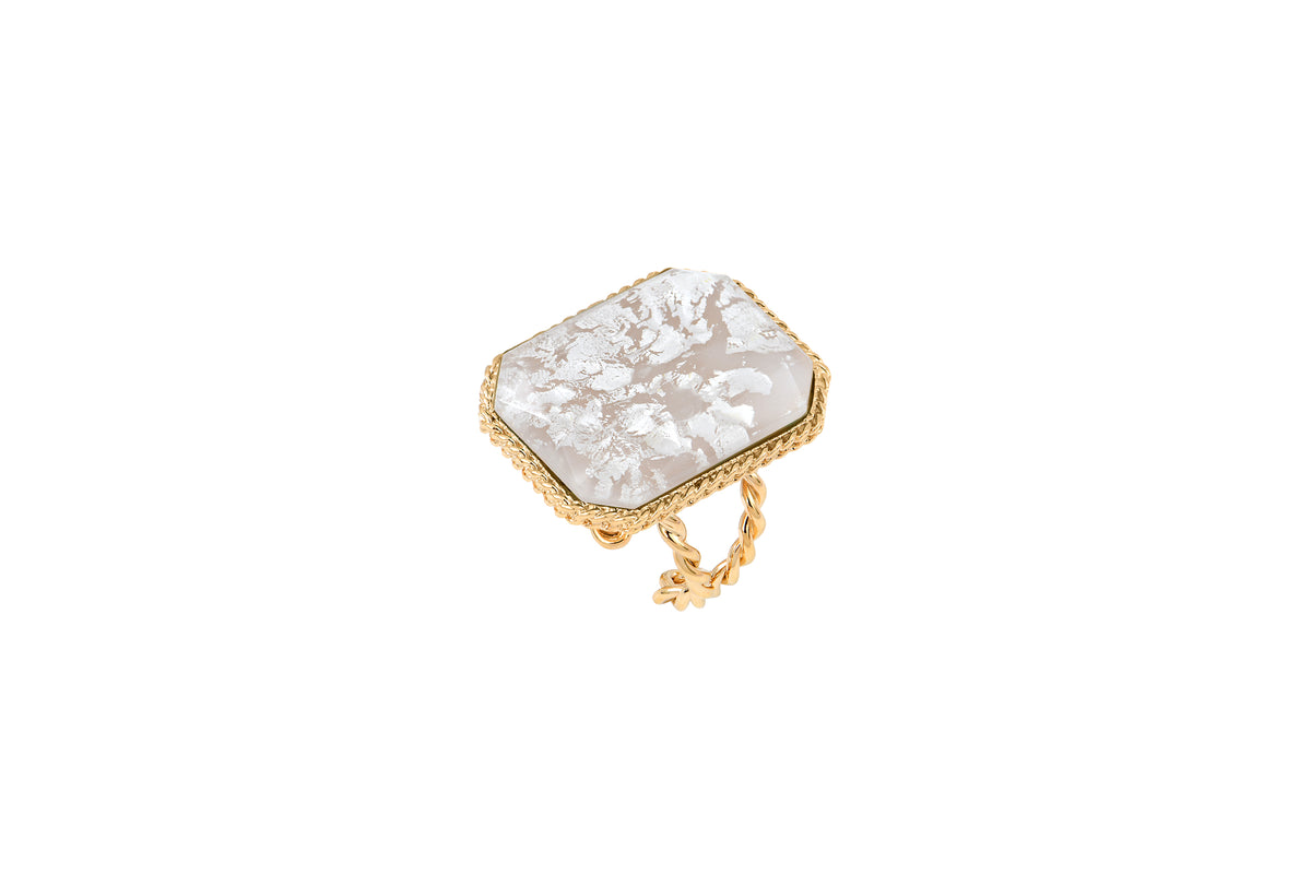 Louise Emerald-Cut Cabochon Adjustable Ring in White