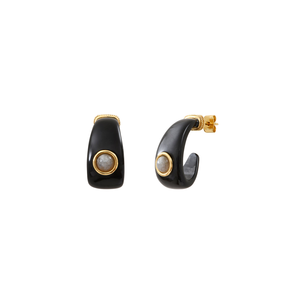 Masseria Hoop Earrings with Stud Fastening in Black