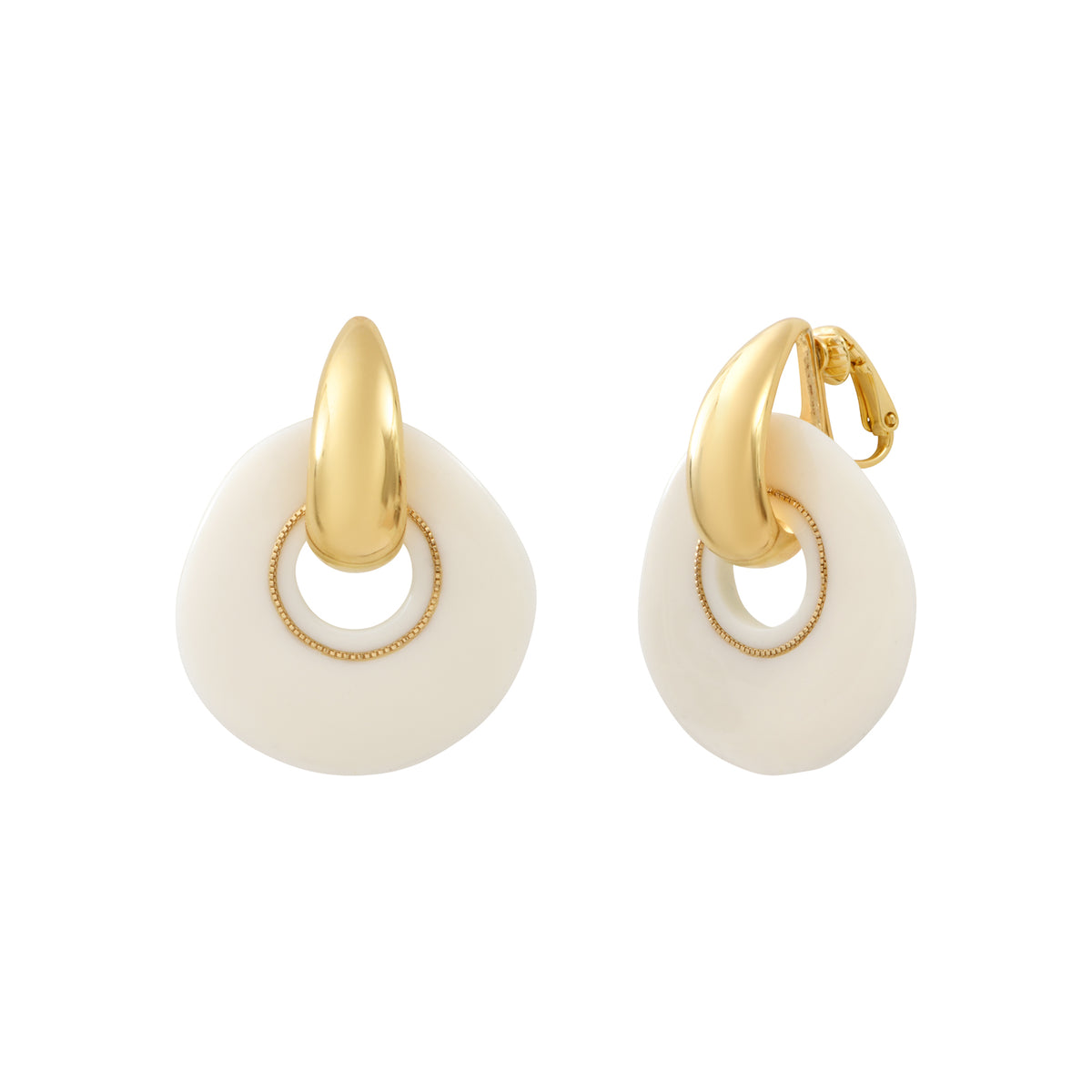 Masseria Round Earrings with Clip-On Fastening in White
