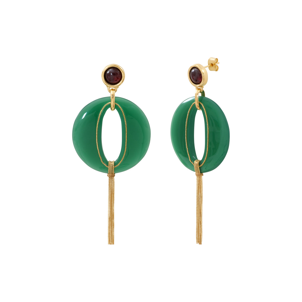 Masseria Large Dangly Earrings with Stud Fastening in Green