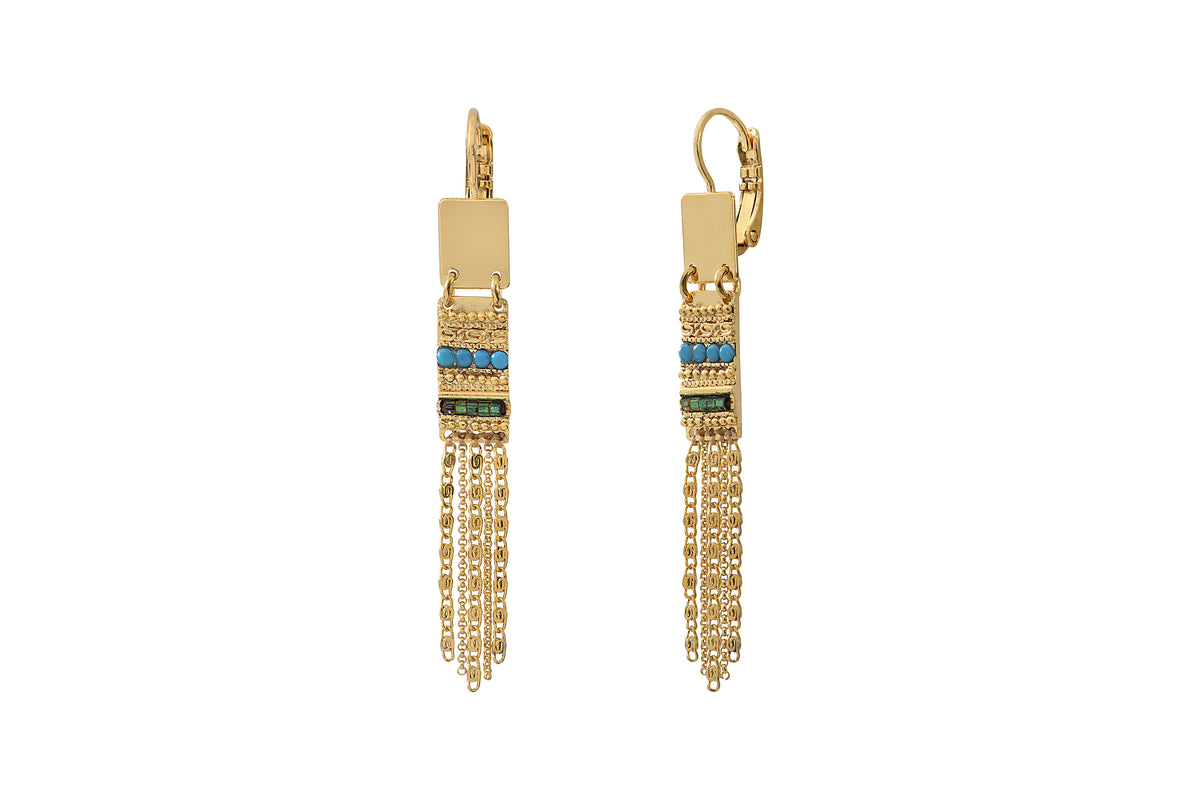 Mei Ethnic Japanese Seed Bead & Prestige Crystal Earrings in Green