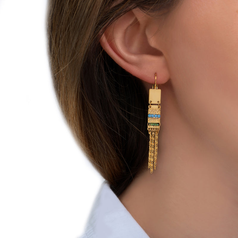Mei Ethnic Japanese Seed Bead & Prestige Crystal Earrings in Green