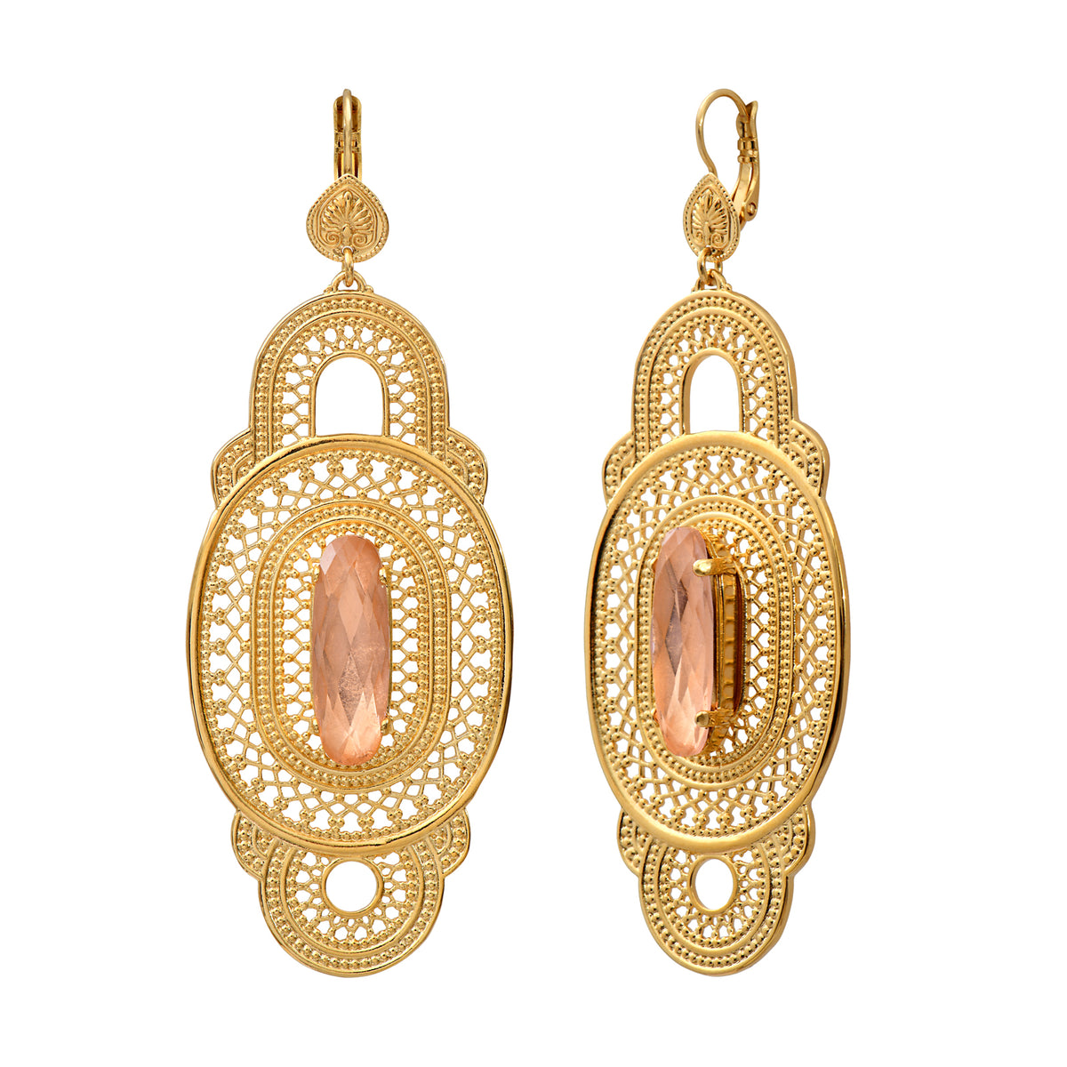 Noor Big Crystal Drop Earrings in Pink