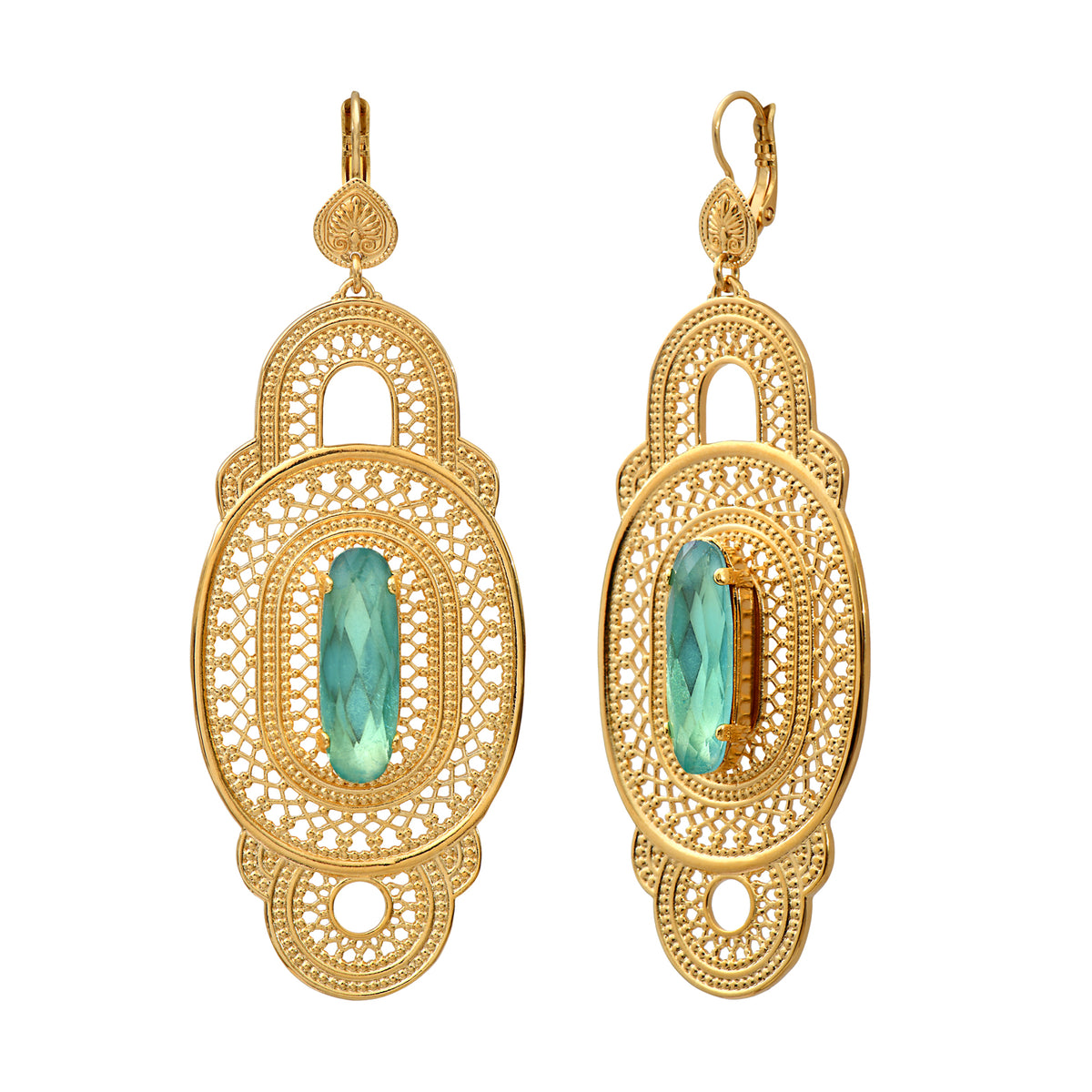 Noor Big Crystal Drop Earrings in Turquoise