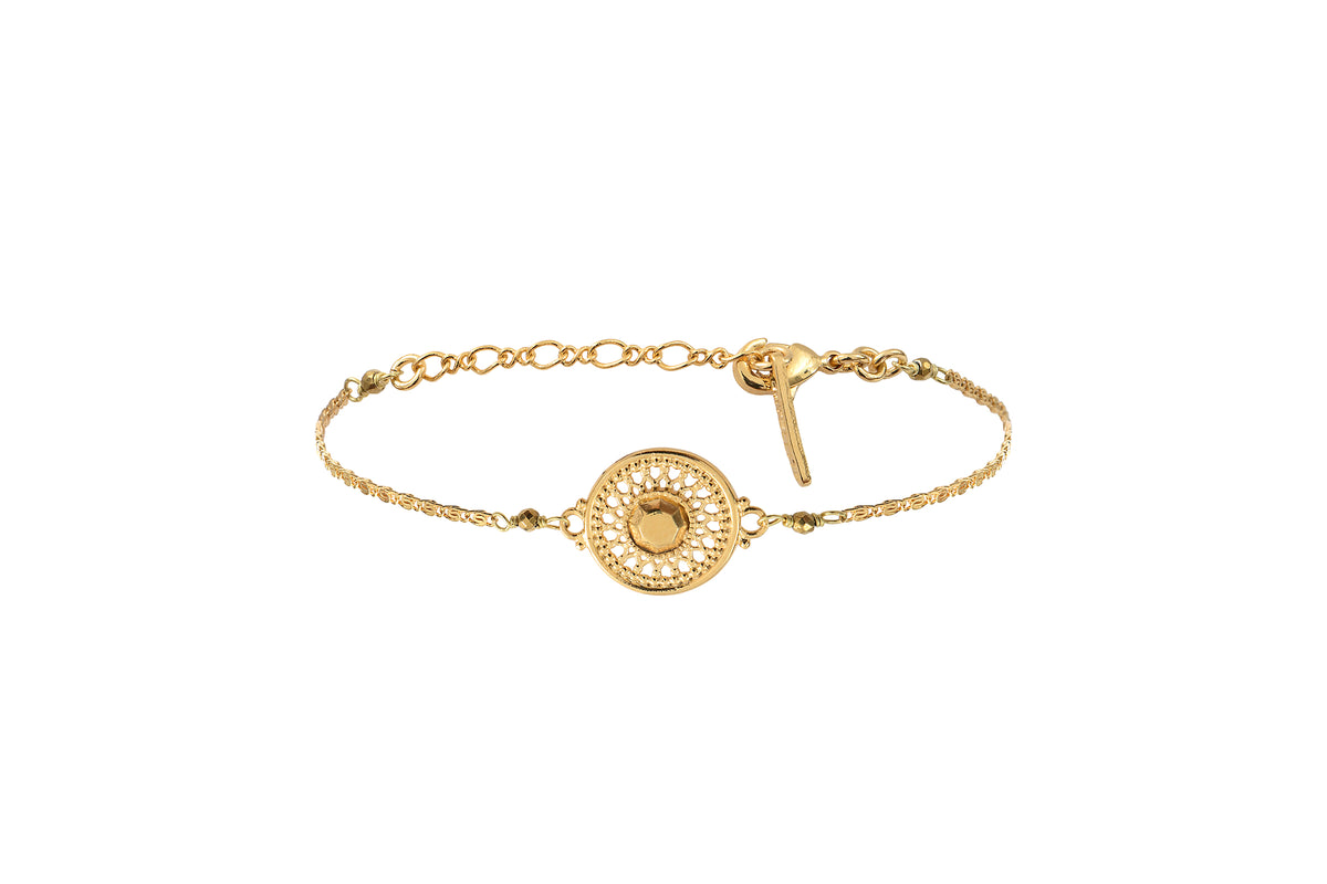Noor Slim Faceted Cabochon & Golden Haematite Adjustable bracelet in Gold