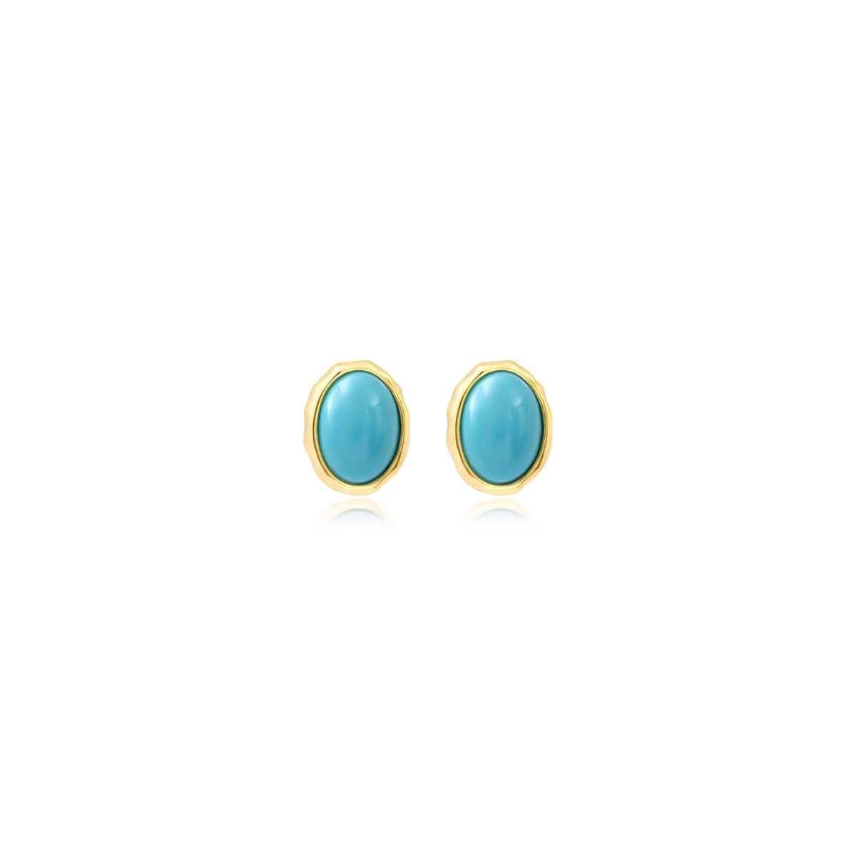 Océane Stud Earrings In Gold-Tone Metal With Oval Composite Turquoise Cabochon – Turquoise