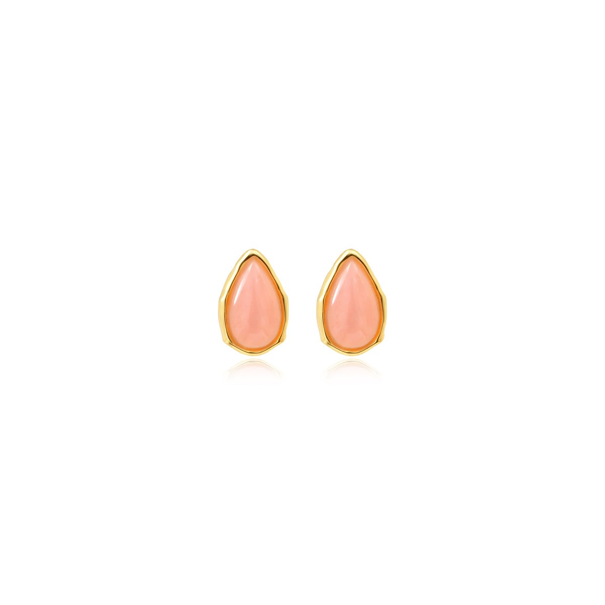 Océane Stud Earrings In Gold-Tone Metal With Pink Cabochon – Multi