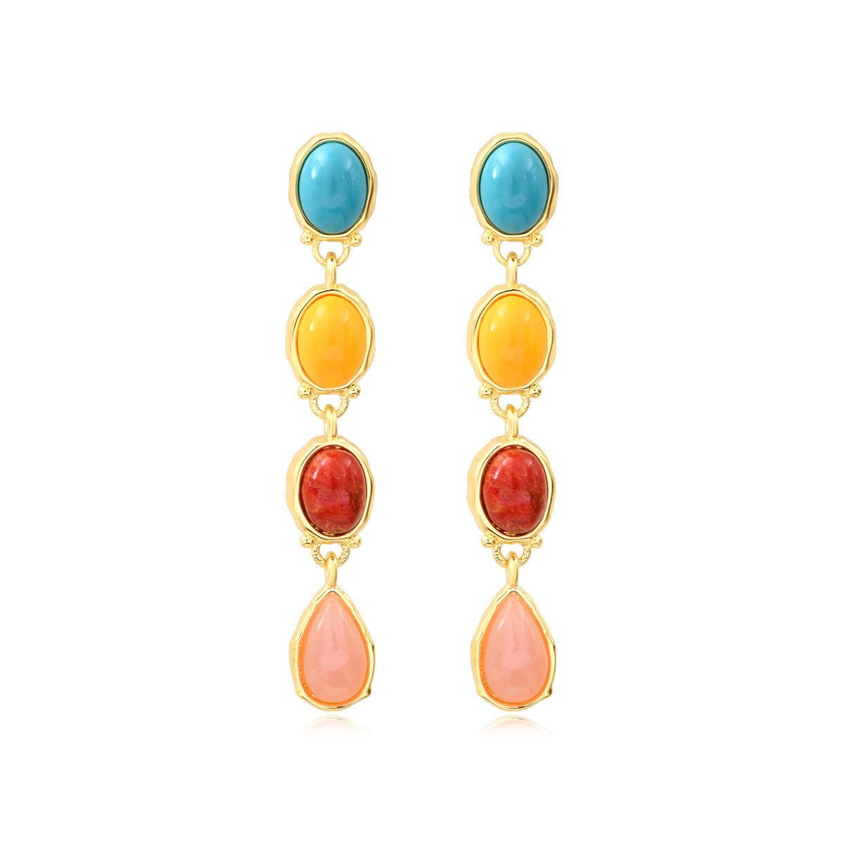 Océane Long Stud Earrings In Gold-Tone Metal With Multicolored Cabochons – Multi