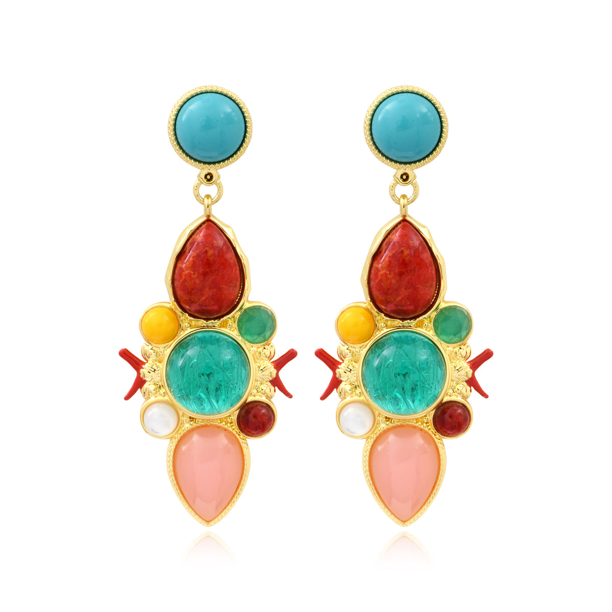 Océane Dangling Stud Earrings In Turquoise & Cabochons – Multi