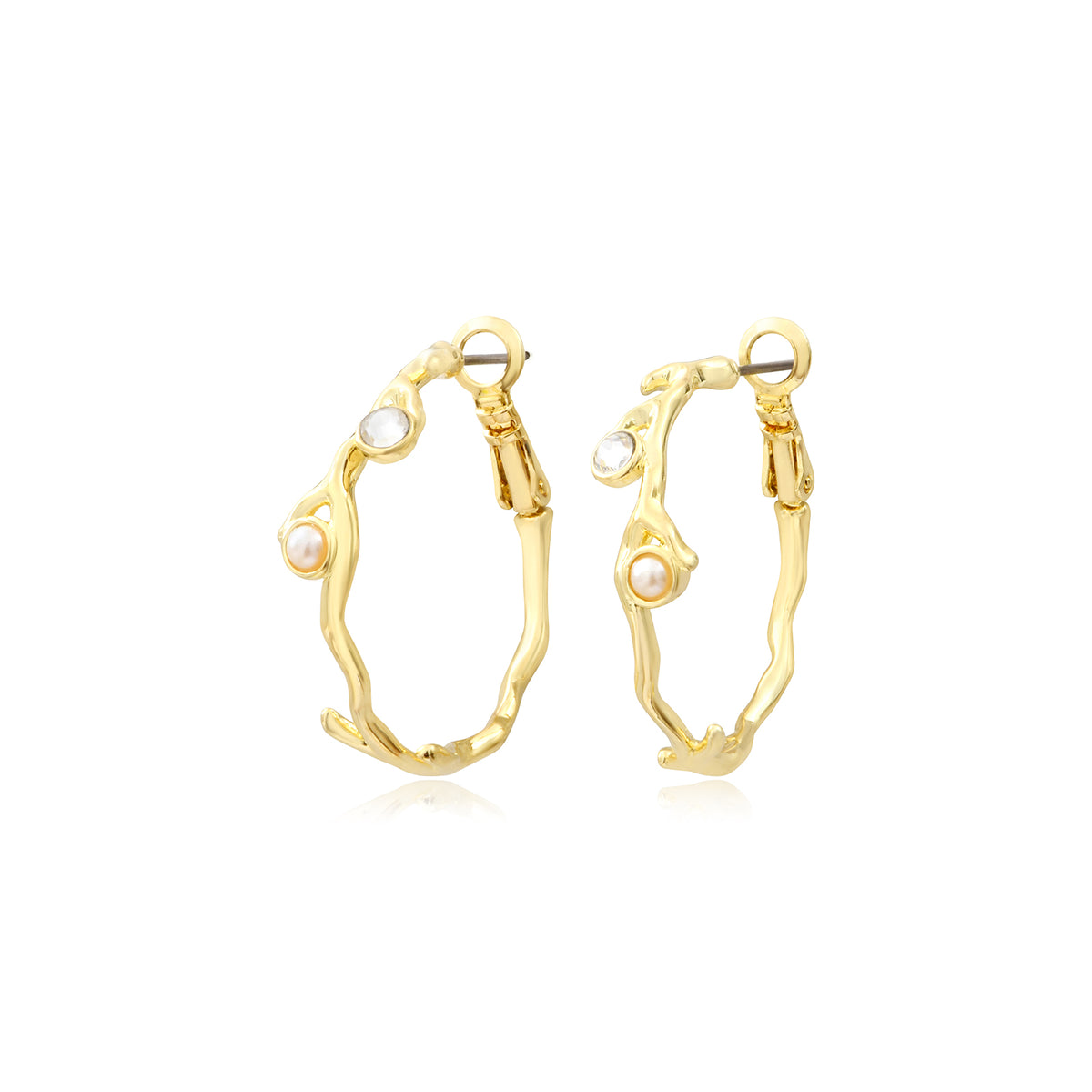 Small Océane Hoop Earrings In Gold-Tone Metal With Rhinestones & Cabochon – White