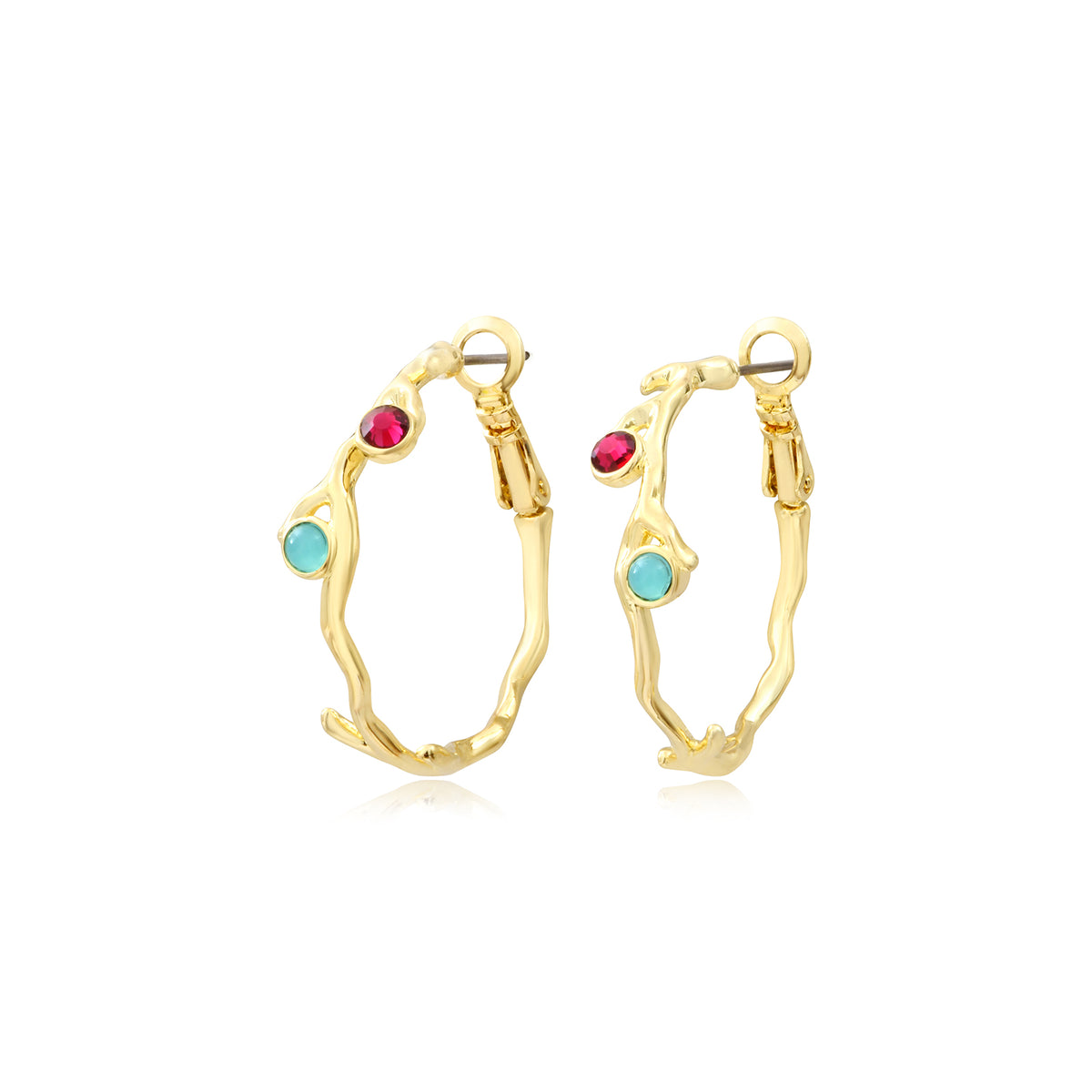 Small Océane Hoop Earrings In Gold-Tone Metal With Colored Cabochons – Multicolored