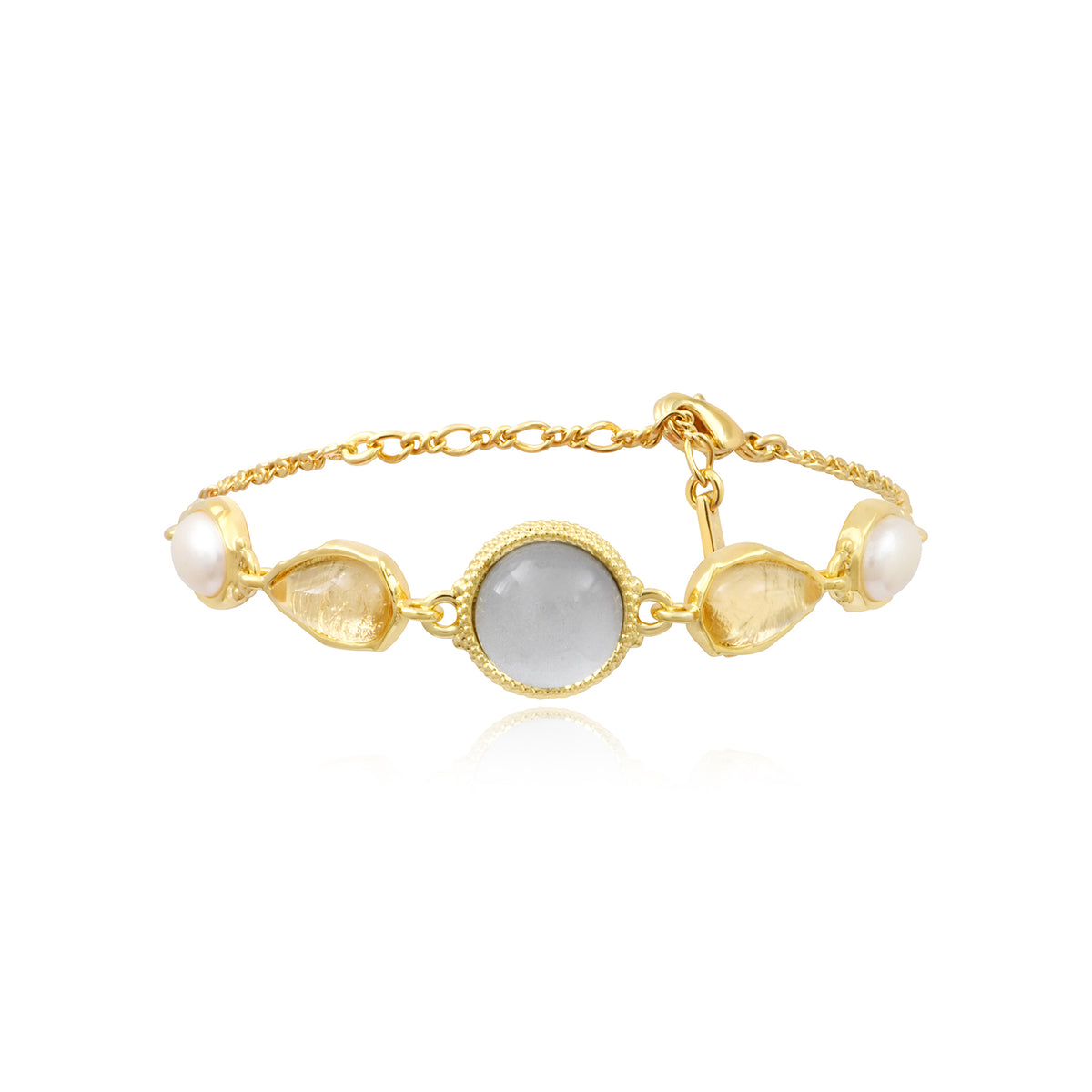 Océane Bracelet In Gold-Tone Metal With White & Transparent Cabochons – White