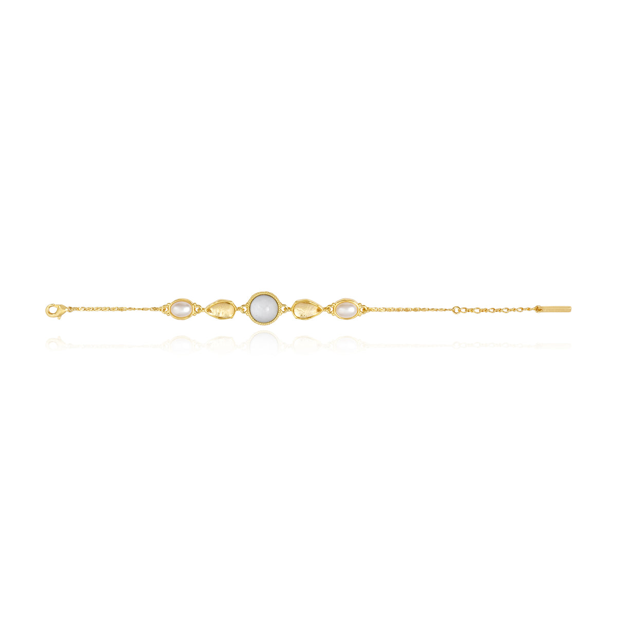 Océane Bracelet In Gold-Tone Metal With White & Transparent Cabochons – White