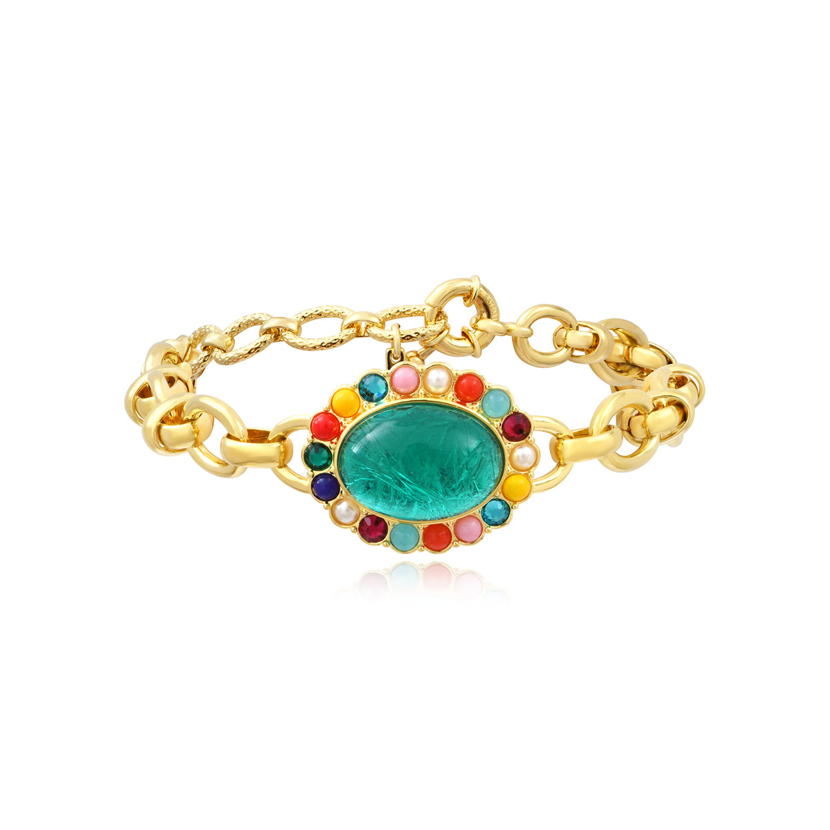 Océane Bracelet With Large Links & Oval Cabochon Set With Rhinestones – Multicolored