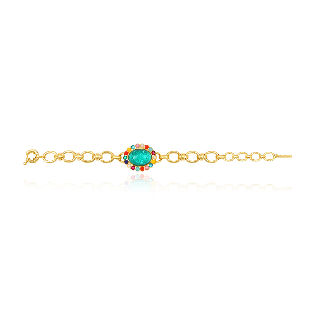 Océane Bracelet With Large Links & Oval Cabochon Set With Rhinestones – Multicolored