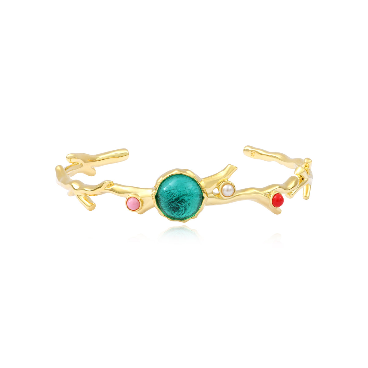 Océane Gold Bangle Bracelet With Round Turquoise Cabochon & Multicolored Cabochons – Multicolored