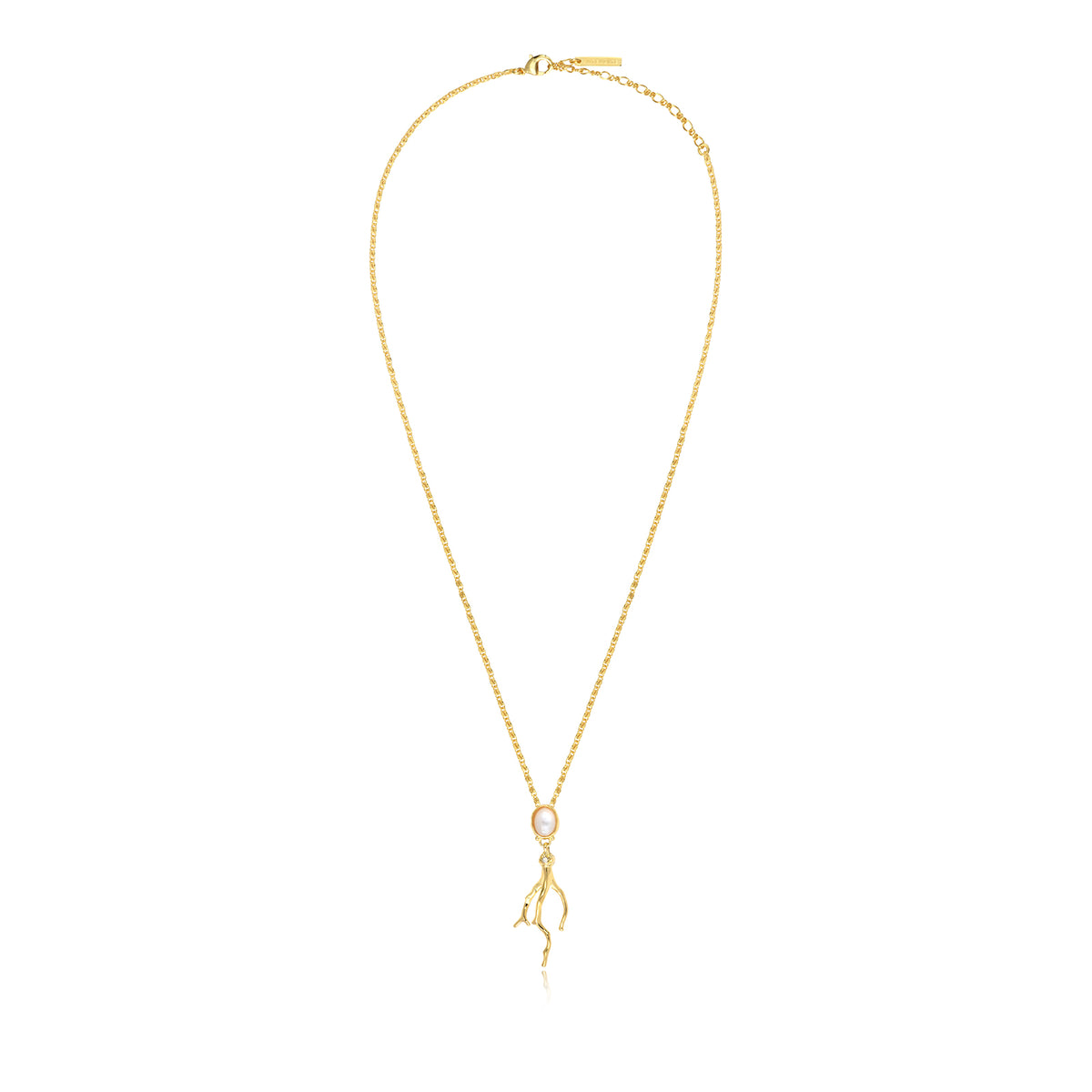 Océane Necklace In Gold-Tone Metal With Fine Chain, Mother-Of-Pearl & Coral Pendant – White